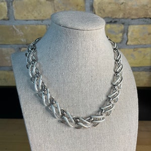Vintage Signed Coro Silver Tone and White Necklace - Mid Century