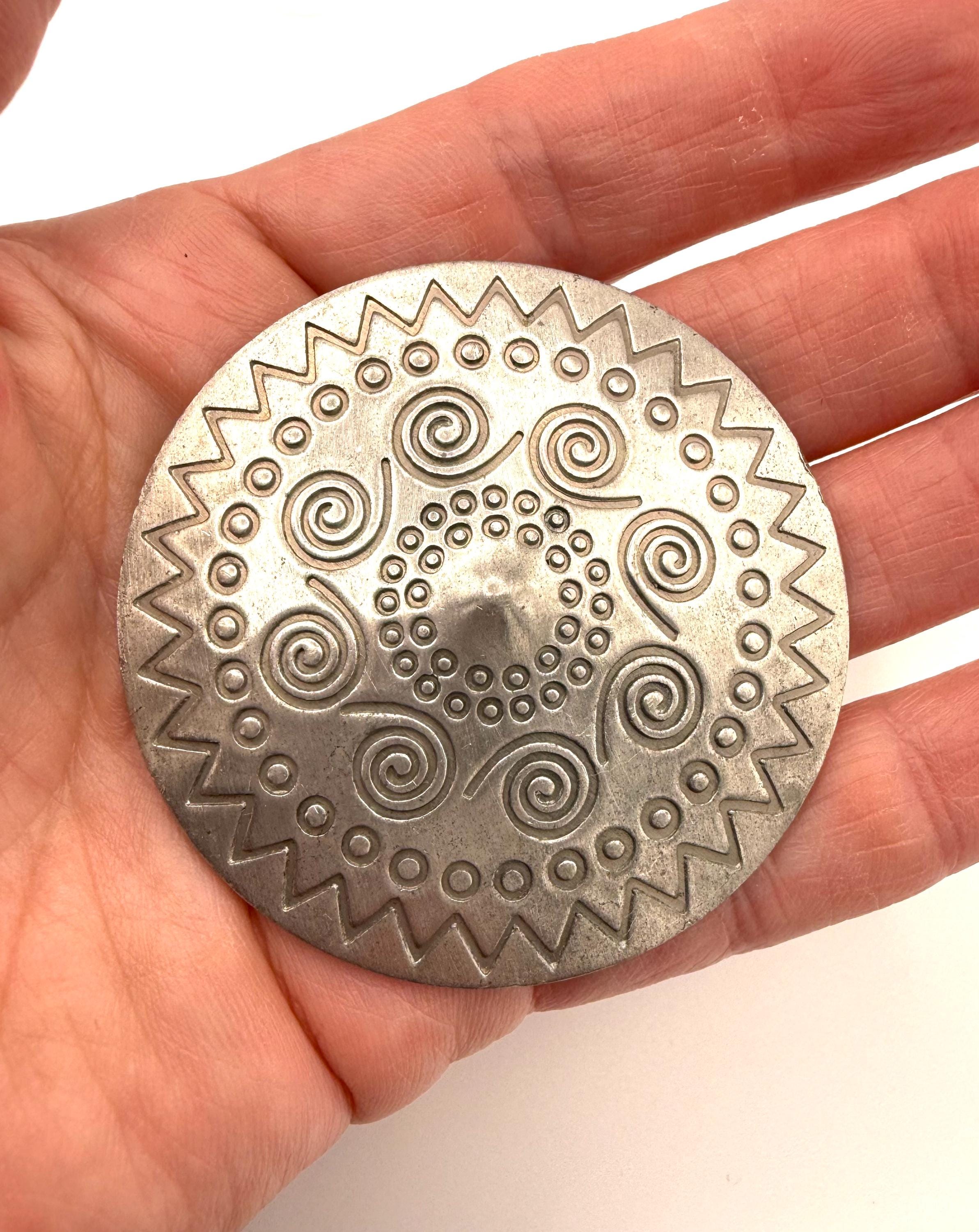 Vintage Jorgen Jensen Jewelry - Pewter Viking Shield Brooch and