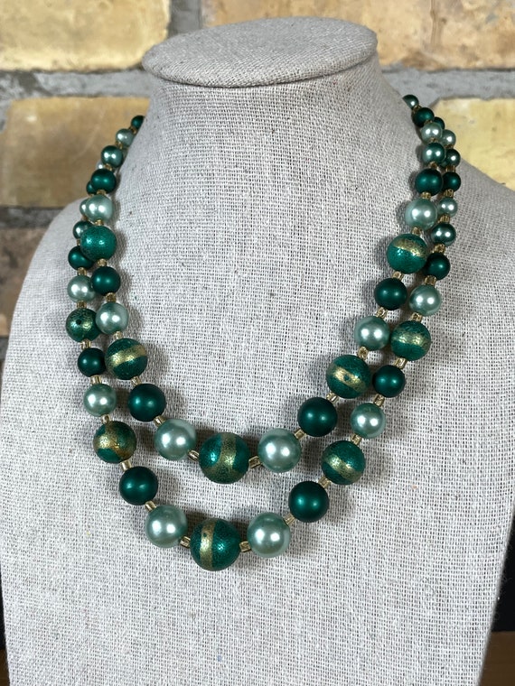 Mid Century Double Strand Bead Adjustable Necklace Marked Japan Green Faux Pearls, Some With Gold Finish Vintage Packers - Etsy Mid Century Double Strand Bead Adjustable Necklace Marked Japan Green Faux Pearls, Some With Gold Finish Vintage Packers - Etsy