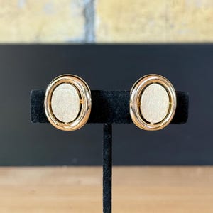 Crown Trifari Textured Oval Gold Tone Clip Earrings - Mid Century - MCM Earrings