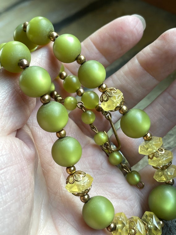 Vintage Olive Green Moonglow and Yellow Bead Chok… - image 10