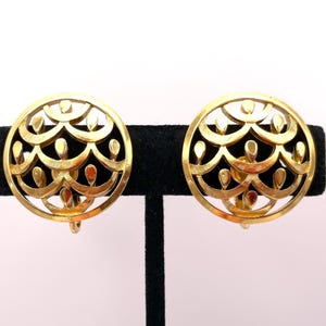 Crown Trifari Signed Gold Tone Clip Earrings - Mid Century