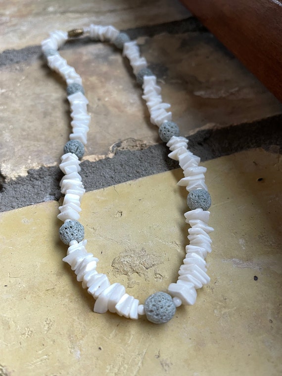 Hawaiian Surfer Necklace - Shell and Volcanic Bea… - image 2