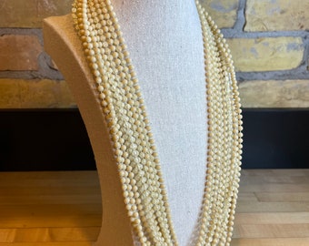 Vintage Beaded Necklace in Cream / Biege - Molded on String - Five Strand