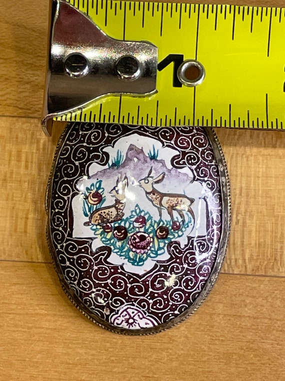 Vintage Hand Painted Persian Brooch with Deer - image 7