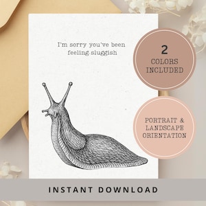 Get well soon vintage card printable pun snail hospital card for friend family nature lover recovery card A4letter instant download