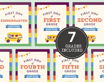 First day of school sign printable all grades kindergarten to 6th back to school photo prop instant download school signs set US letter