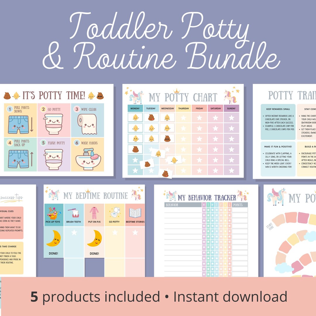 My Potty Routine Chart Toddler Routine Chart Printable Bundle Potty Training Reward Chart for ...
