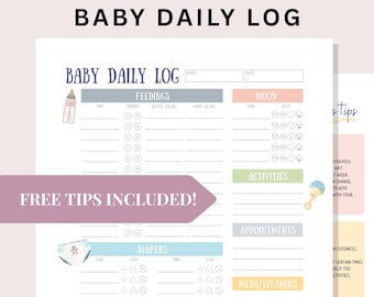 Baby daily log printable newborn feeding diaper sleep tracker breastfeeding journal infant schedule chart baby care routine organizer PDF