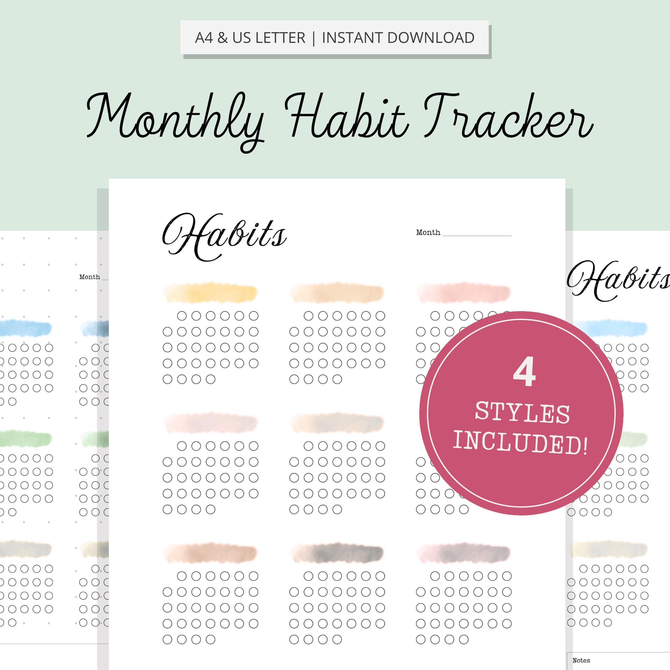 Monthly Habit Tracker A4 Letter Printable Daily Habit Chart Template ...