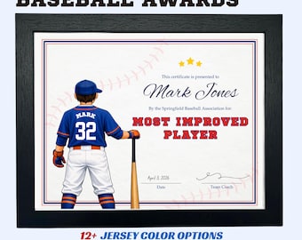 Plantilla editable de premio para equipo de béisbol en Canva, certificado de banquete de fin de temporada de béisbol, imprimible para jóvenes, premio al MVP del torneo, entrenador y gerente.