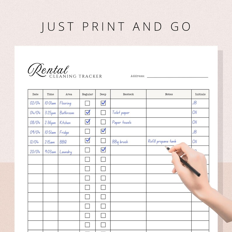 Rental Cleaning Tracker Printable Short Term Log Turnover Checklist ...