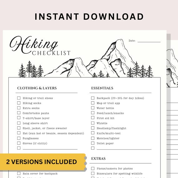 Printable Hiking Checklist Packing List for Beginners and Families