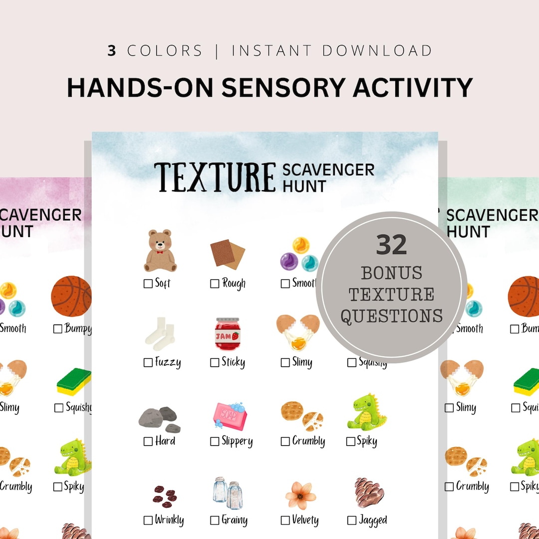 Texture Hunt.pdf Texture Scavenger Hunt Printable for Kids Sensory Activity Game Indoor ...