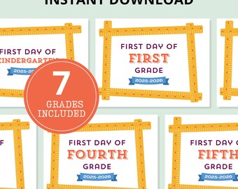 First day of school sign printable all grades kindergarten to 6th back to school photo prop instant download school signs set US letter