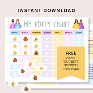 Potty training chart printable for kids reward sticker system fun princess girl toddler potty training routine tracker preschool potty chart