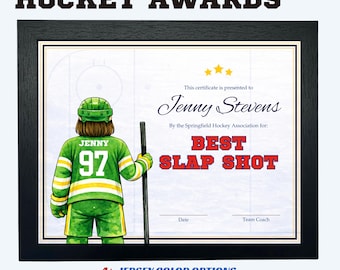 Premio de hockey femenino, certificado personalizado imprimible, premio de hockey juvenil imprimible, premio MVP, torneo de equipo de hockey de fin de temporada, regalo para entrenadores, niños