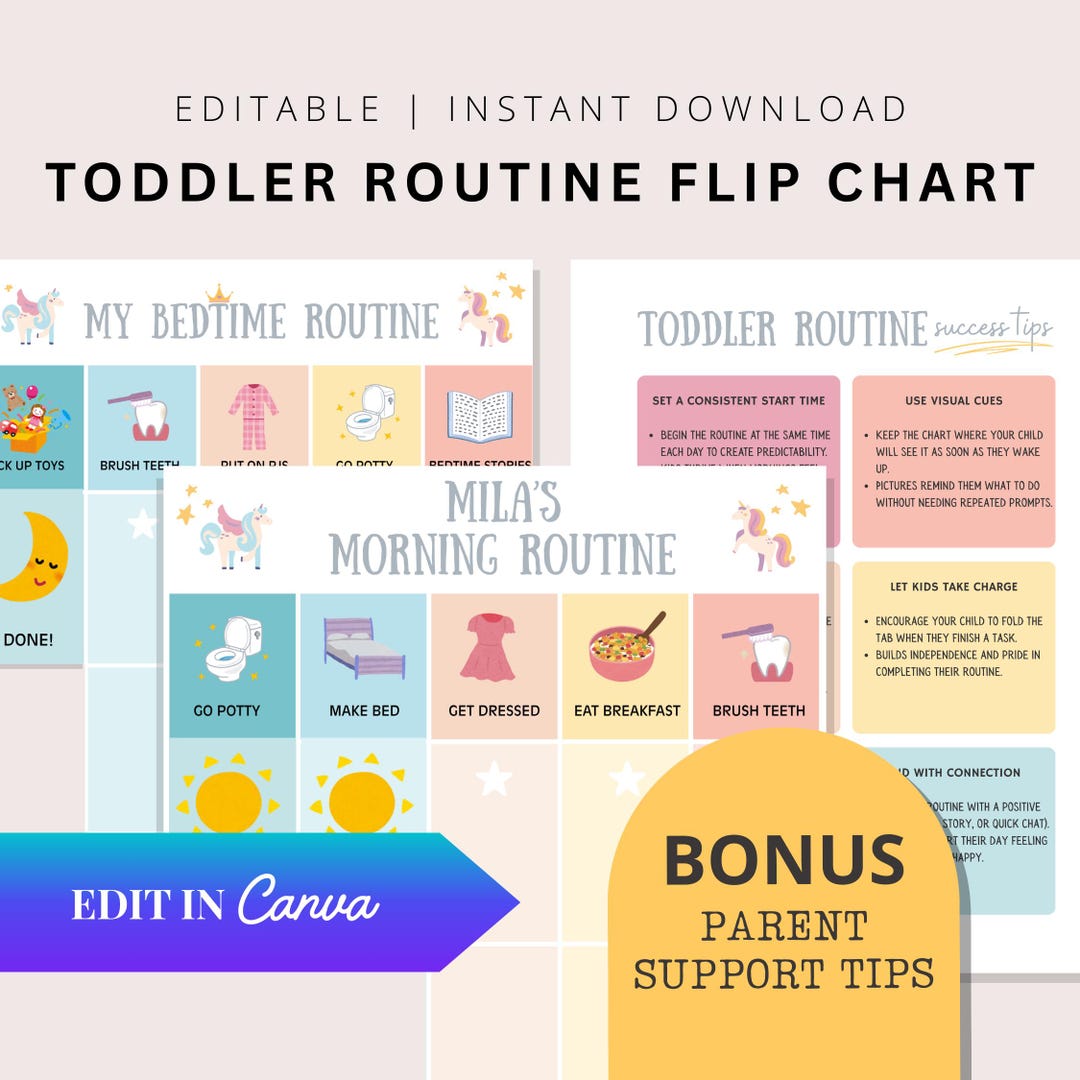 Daily Routine Chart Printable for Kids Unicorn Morning Bedtime ...