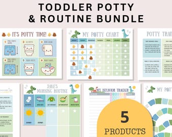 Cuadro de rutina para niños pequeños, paquete imprimible, tabla de recompensas para el entrenamiento para ir al baño, rastreador de comportamiento, programa de rutina para la hora de acostarse, cuadro de tareas preescolares