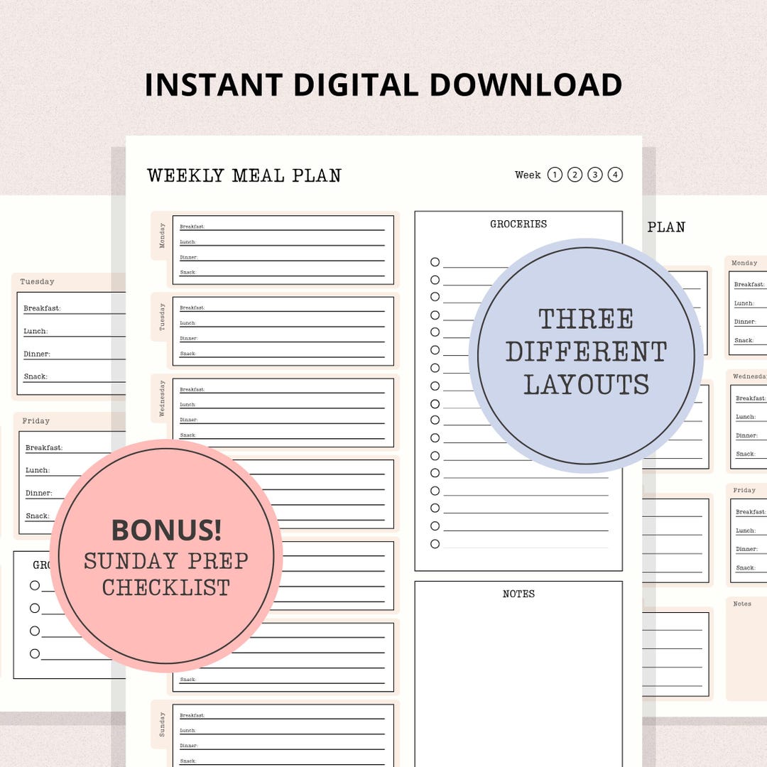 Weekly Meal Planner Printable Meal Planning Prep List Template With ...