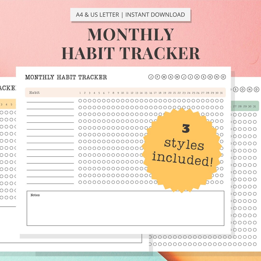 Monthly Habit Tracker A4 Letter Printable Daily Habit Chart Template ...
