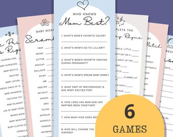 Paquete de juegos imprimibles para baby shower, plantillas editables para bebé niña, niño, juego de palabras neutrales, rimas infantiles, predicciones, deseos, precio justo.