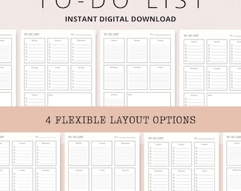 Weekly to do list printable editable daily task planner template digital download productivity checklist Monday to Sunday organizer A4Letter