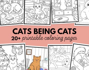 Dibujos de gatos divertidos para colorear, libro para colorear de gatos imprimible para todas las edades, regalo para amantes de los gatos, láminas relajantes para colorear con humor gatuno tierno y gracioso