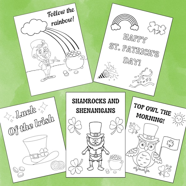 Printable St. Patrick's Day Coloring Pages for Kids! Simple, Fun Designs! 5-Pack. Instant Download.