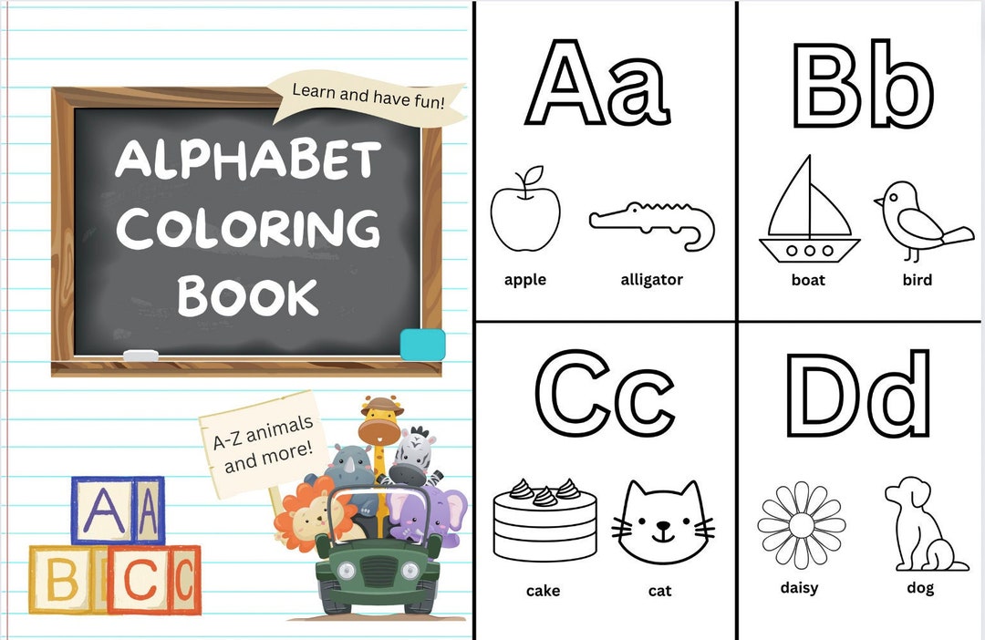 Printable Alphabet Coloring Pages for Kids A Z Animals Cat Dog