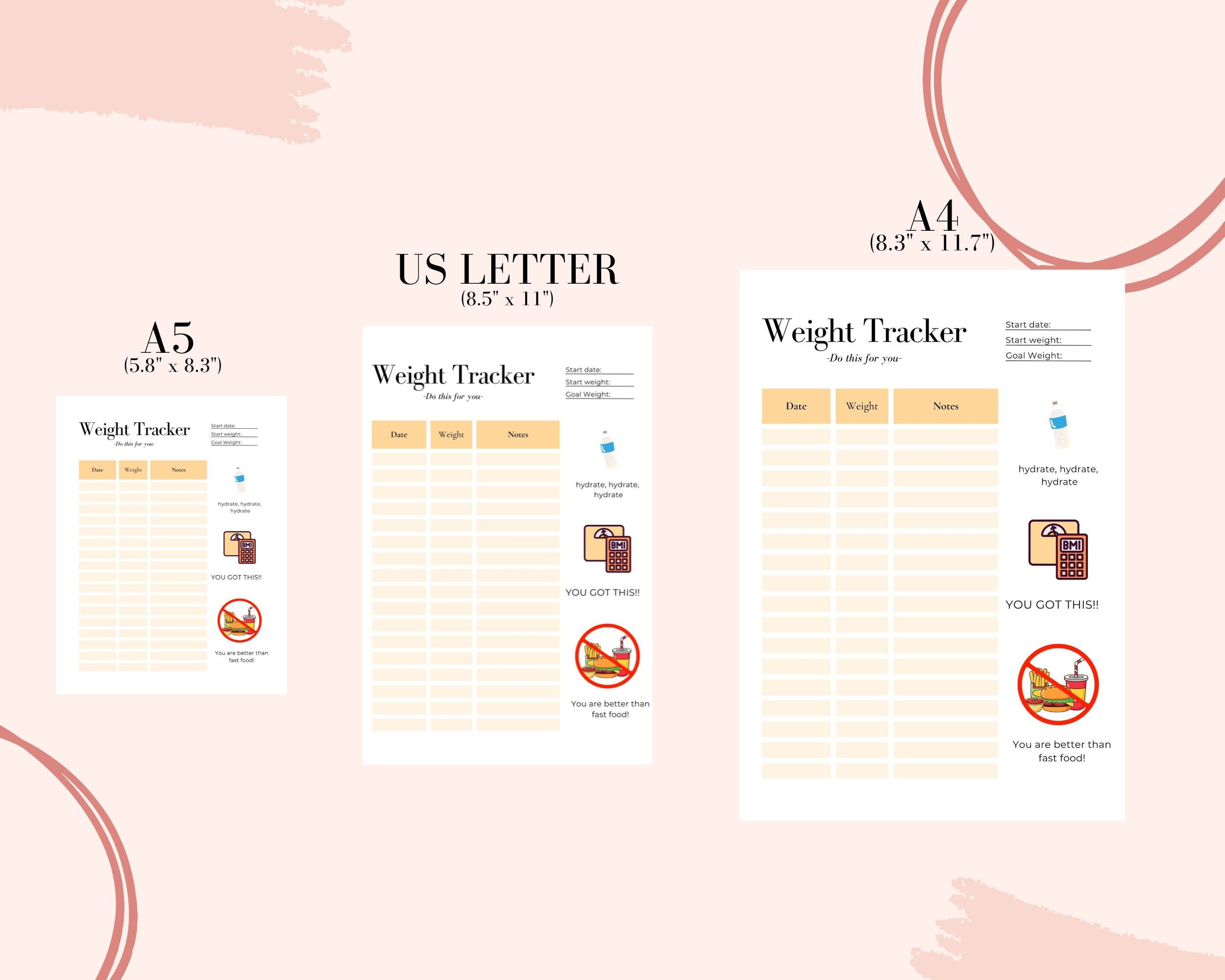 Printable Weight Loss Tracker Printable Weight Gain Tracker Etsy