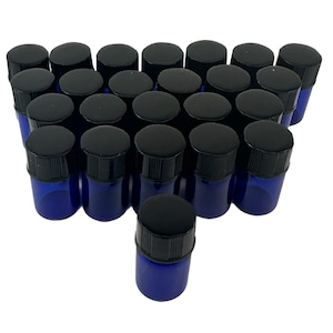 Flaconi Vivaplex da 2 ml, fiale, pillole per aromaterapia in vetro blu cobalto, tappi a vite con riduttori di orifizio, diametro 15 mm, altezza 28 mm