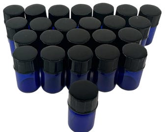 Vivaplex 2ml Bottles Vials Cobalt Blue Glass Aromatherapy Perfume Pills Etc Screw Tops With Orific Reducers 15mm Dia 28mm Tall