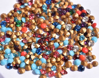 20g Assorted Vintage French Pointed Back Round Crystals Gems Stones Glass Chatons Rhinestones Sizes from SS3 to SS20