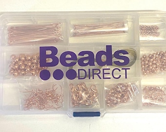 Beads Direct Craft Jewellery Making Findings Starter Kit Rose Gold Plated In Multi Compartment Box