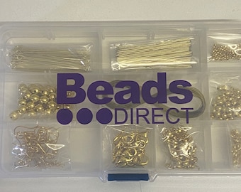 Beads Direct Craft Jewellery Making Findings Starter Kit Gold Plated In Multi Compartment Box