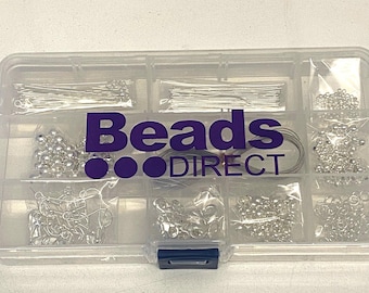Beads Direct Craft Jewellery Making Findings Starter Kit Silver Plated In Multi Compartment Box