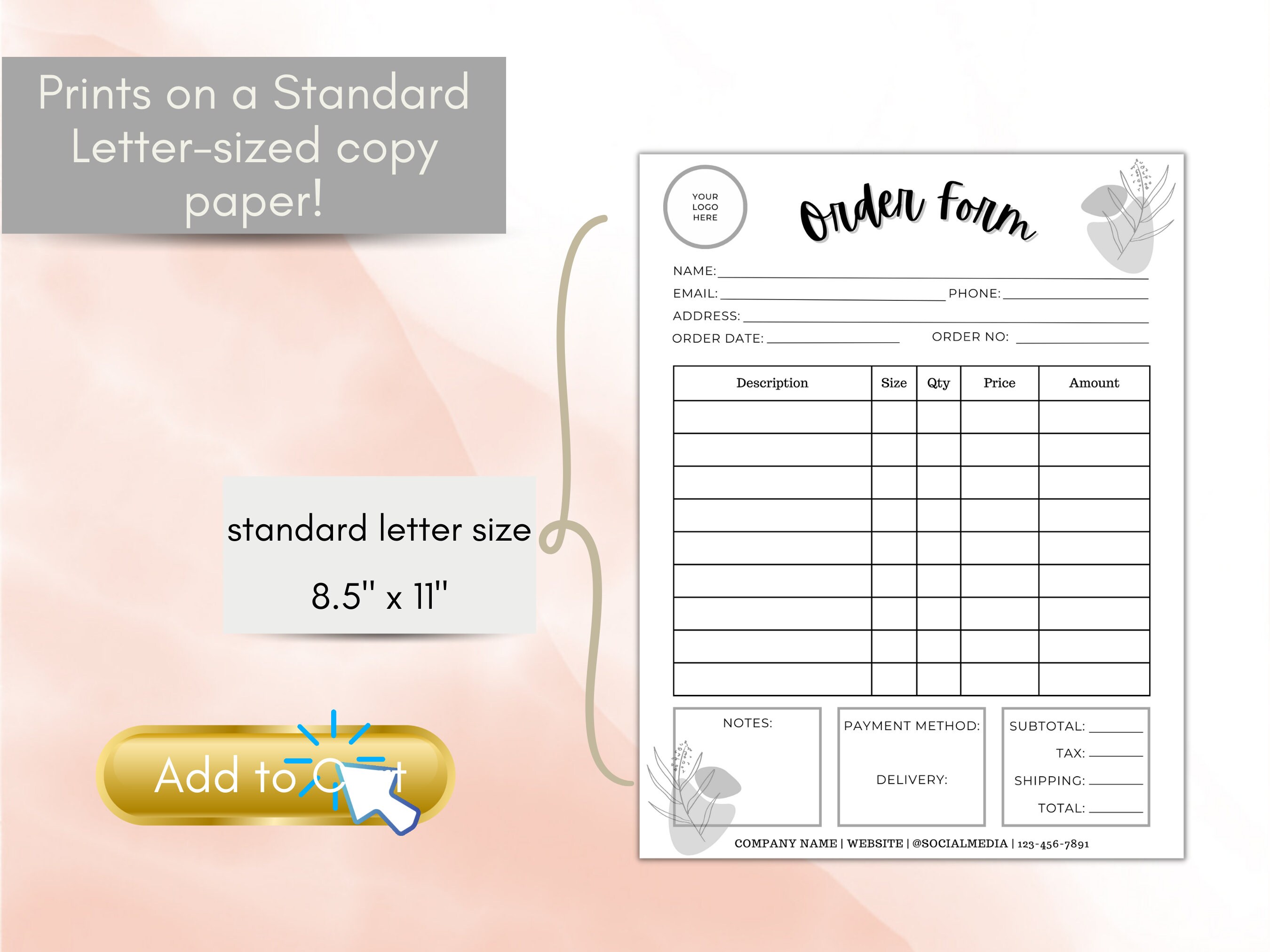 Order Form Template Small Business Invoice Printable Editable ...