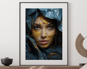 Abstract face art, Face illustration, Surreal art, Oversized art, Textured wall art, Abstract lady painting