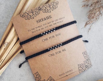 Macrame Couple Bracelet Set, Minimalist Black Armband for Couples, His and Hers Jewelry