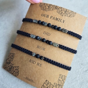 Familiearmbandenset, bijpassende armband voor ouders en kind, bijpassende familiecadeau, papa, mama en zoon, dochter, macramé-armbandenset