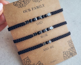 Familien Armband Set, passendes Armband für Eltern und Kind, passendes Geschenk für die Familie, Papa Mama und Sohn, Tochter, Makramee Armband Set