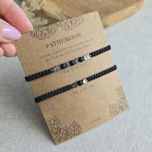 Father and son macrame bracelet set, Matching bracelet for Dad and son, Daddy and child, Family matching gift black tourmaline armband