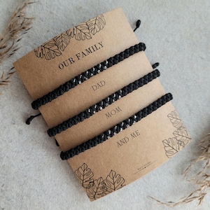 Conjunto de pulseras familiares, pulsera a juego para la familia, regalo a juego para papá, mamá e hijo, conjunto de pulseras de macramé para papá, mamá e hijo.