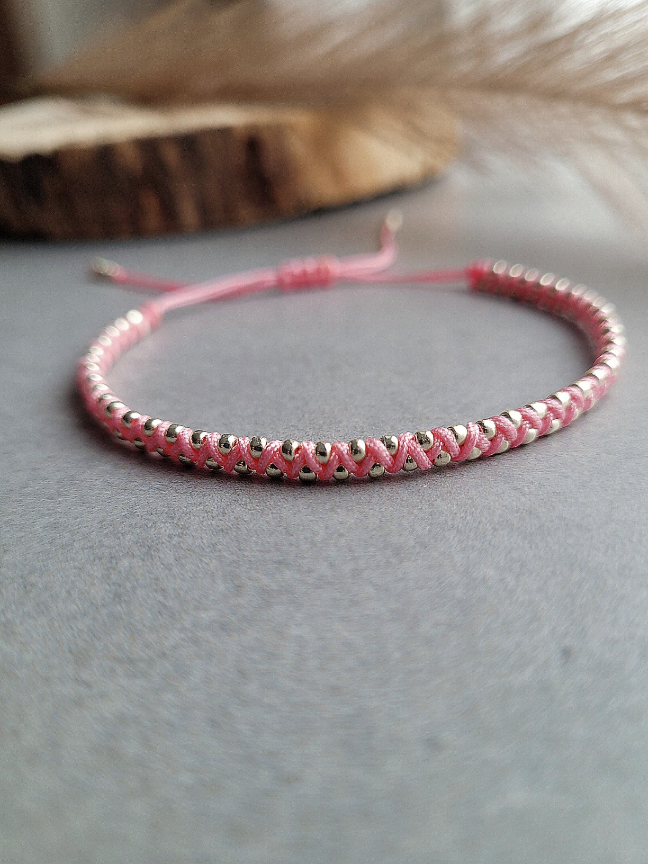 Pink String Bracelet Macrame With Toho Beads Handwoven Boho Etsy Canada