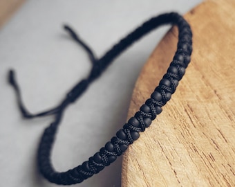 Pulsera de macramé negro para hombre pulsera de cuentas de semillas toho, pulsera de macramé ajustable, regalo para él