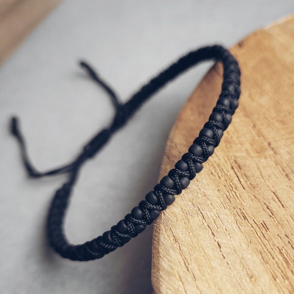 Bracciale macrame nero per uomo braccialetto di perline di semi toho, braccialetto macrame regolabile, regalo per lui