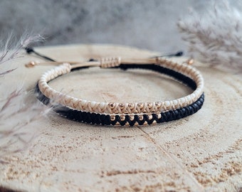 Couple Bracelet set, Minimalist macrame couple armband with toho beads, Matching bracelet for him and her Couple matching gift, She he gift