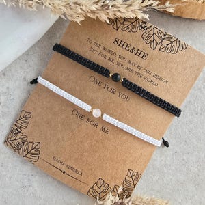 Conjunto de pulseras para parejas, pulseras a juego para parejas, pulseras de boda, regalo a juego para parejas, regalo de boda, pulseras en blanco y negro