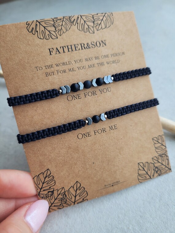 Father and Son Macrame Bracelet Set Matching Bracelet for Dad and Son Daddy and Child Family Matching Gift Black Beaded Agate Armband Etsy